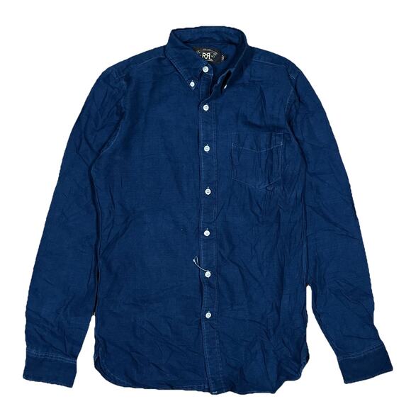 Ralph Lauren RRL Oxford Shirt Indigo Blue Button Down XS Distressed Workwear - Picture 2 of 10